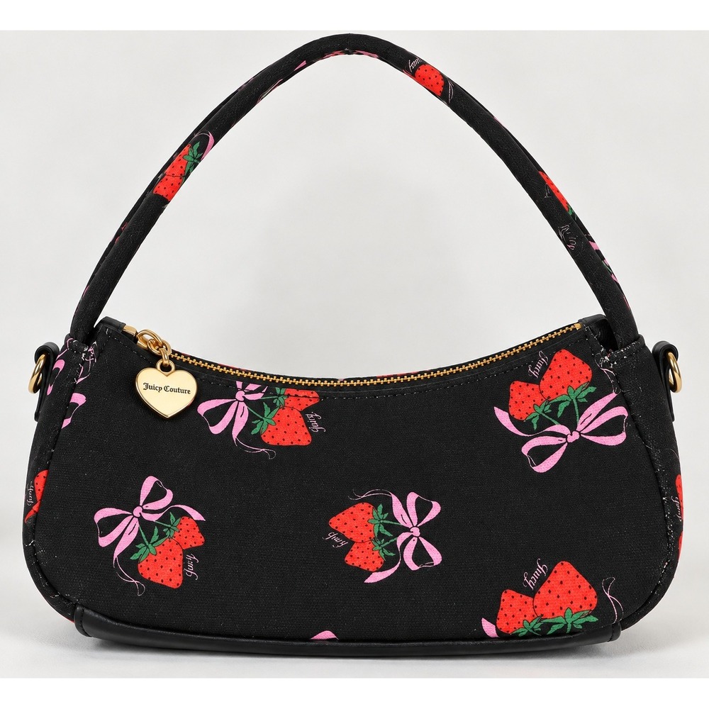 Juicy Couture Y2K Strawberry Bow Baguette Shoulder Bag Black Pink Red